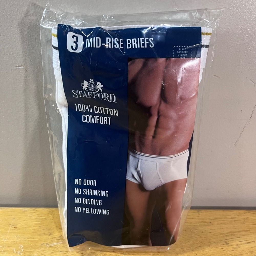 Stafford Mid-Rise Briefs Mens L White 100% Cotton 2-Pack Vtg Style